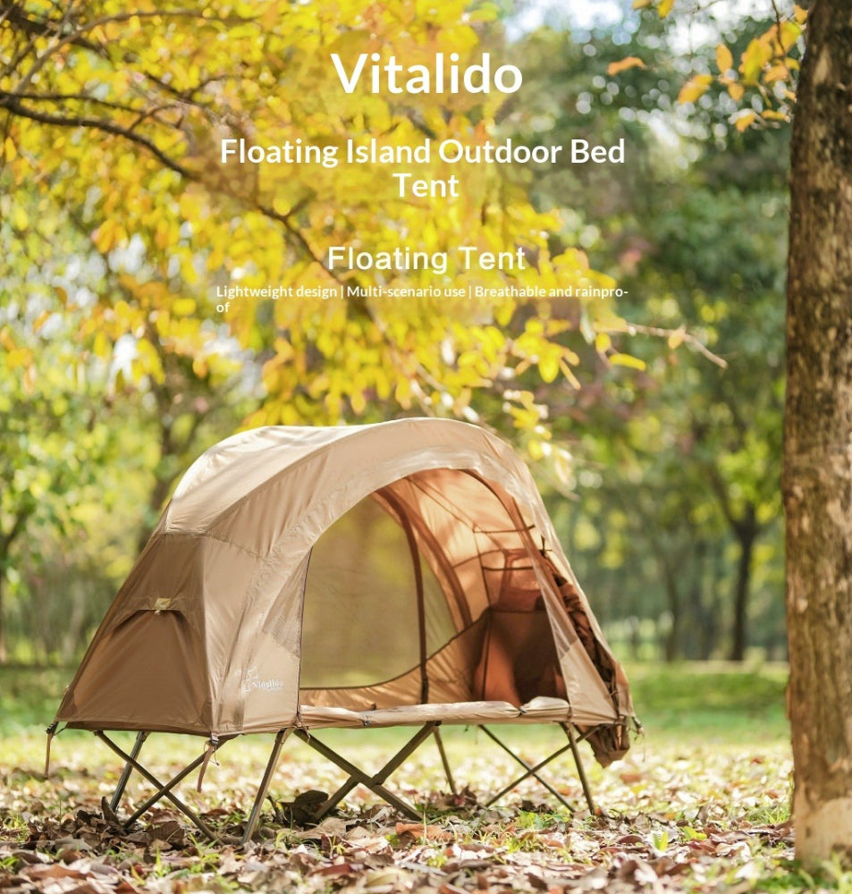 Vidalido Floating Island Bed Tent Double Layer Off The Ground Single Cot Bed Tent For 1 Person Waterproof Mosquito Repellent Field Folding Bed Outdoor