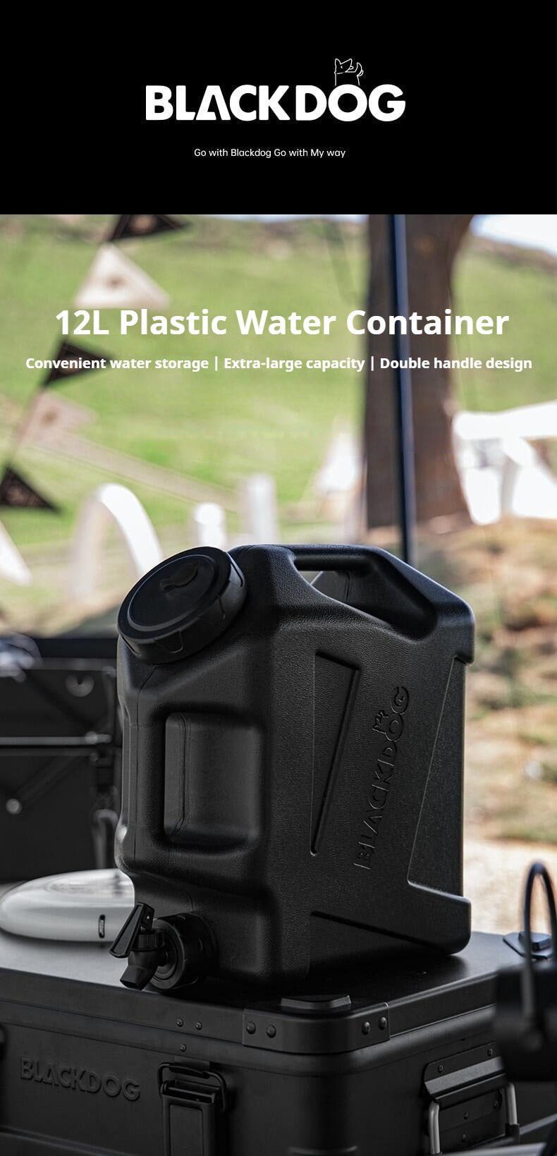 BLACKDOG 12L Plastic Water Container Portable Lightweight Food Grade Plastic Drinking Water Storage Bucket With Faucet Double Handle Design Outdoor Camping Handy Jug Tank