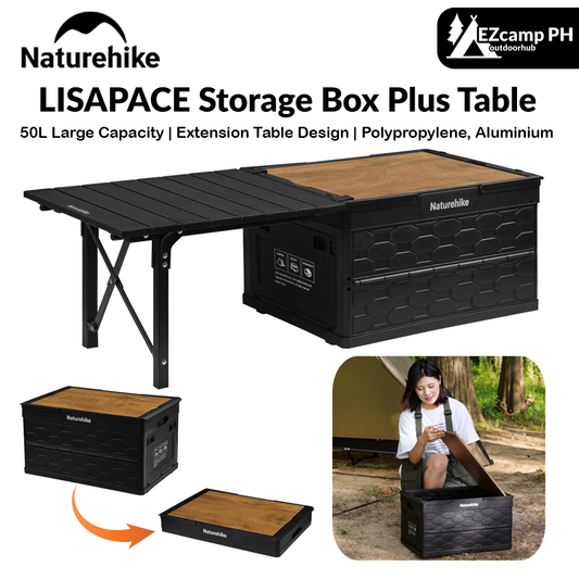 Naturehike LISAPACE Storage Box Plus Table Portable Lightweight Multifunctional 50L Capacity Folding Table Storage Box Desk Wood Top Lid Outdoor