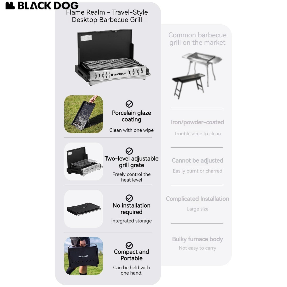 Blackdog Portable Folding Charcoal Grill 2 Sizes BBQ Tabletop Adjustable Camping Stove Outdoor