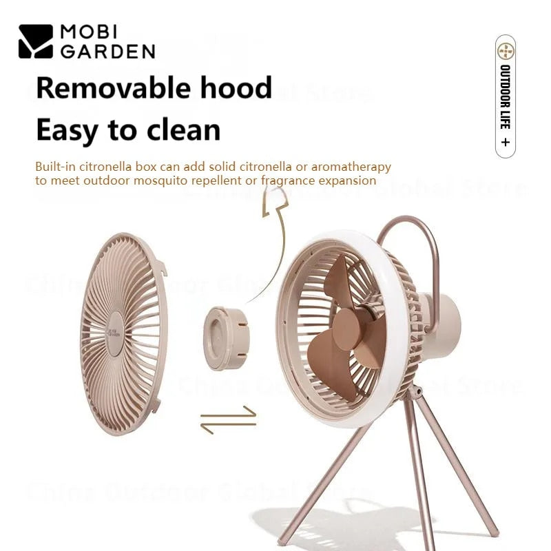 Mobi Garden BREEZE Portable Fan F2 Tripod Hanging Eletric Fan LED Lamp 10000mAh Battery Capacity up to 28H USB C Charging Desk Fan Rechargeable