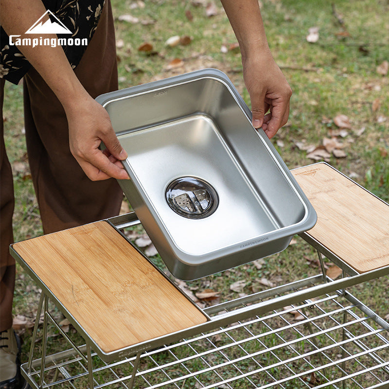 Campingmoon CK-26 IGT One Unit Sink Portable Lightweight Multi-Function Storage Basin Stainless Steel Outdoor Kitchen Sink Add-on Accessories