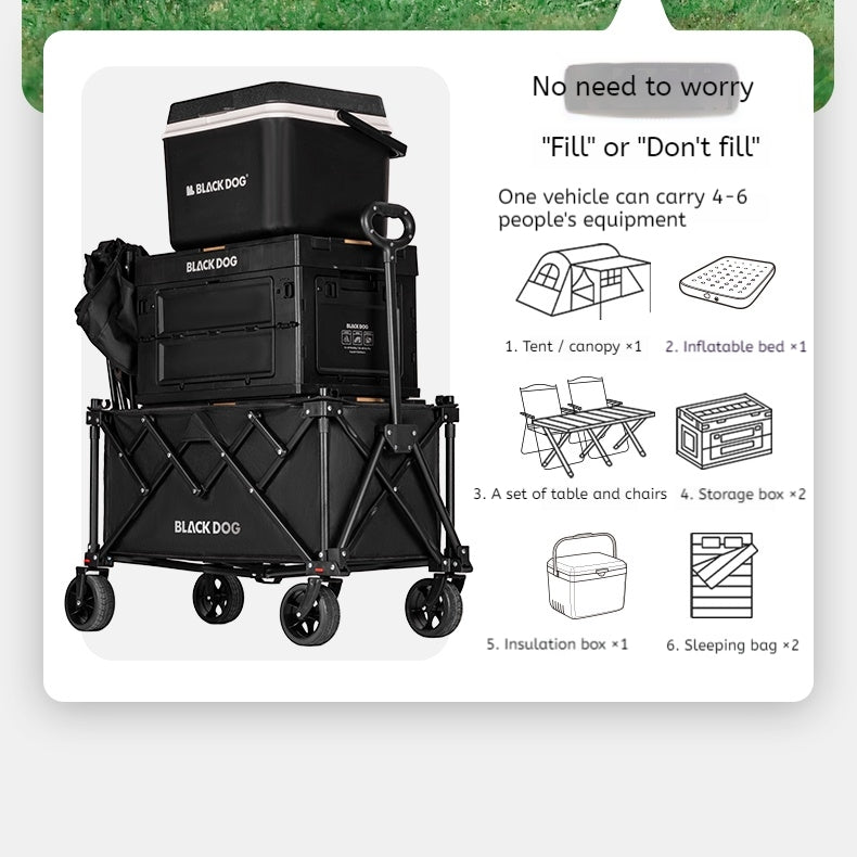 Blackdog HIGHLAND WAGON Camping Cart Portable Multipurpose Trolley with Table Board Carbon Steel Frame Double Layer 600D Oxford Cloth Fabric With Tabletop