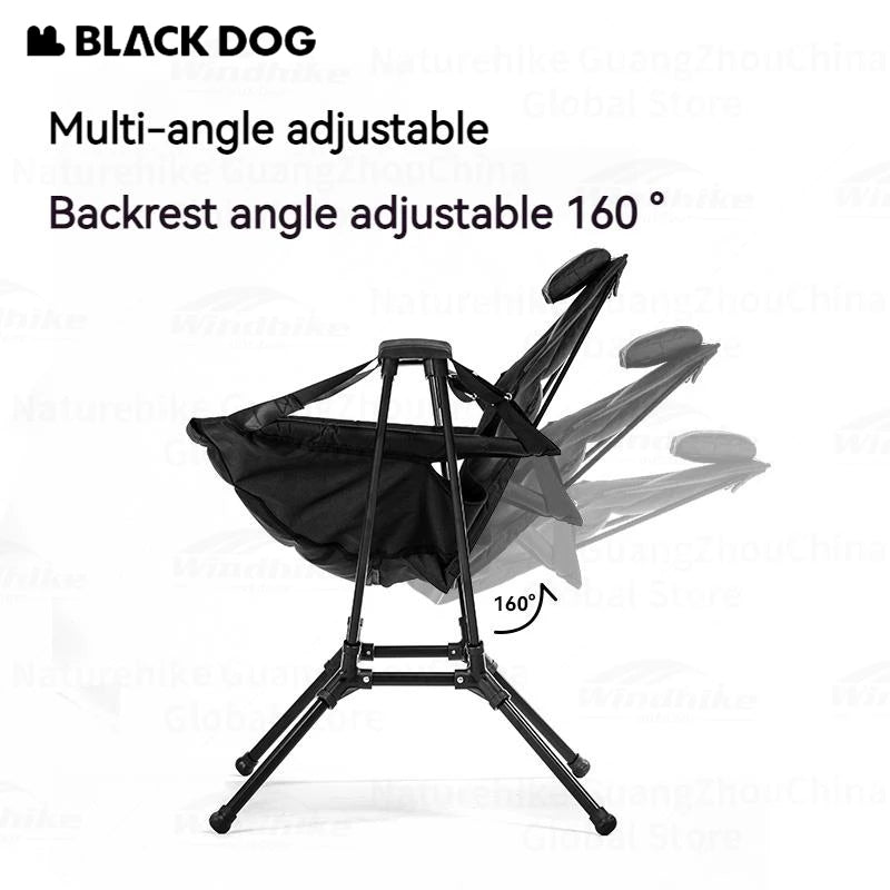 BLACKDOG Folding Black Rocking Swing Chair with Pillow 160° Portable Adjustable Lying Leisure Recliner 150kg Max Load Camping Hiking Travel Chair