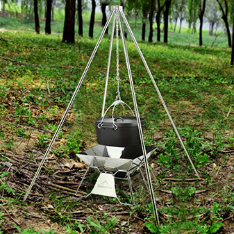 Campingmoon MT-130 Stainless Steel Quadpod Large Four-legged Dutch Pot Bracket Hanger Heavy Duty Cooking Tetrapod Hanging Pot Cookware Utensil