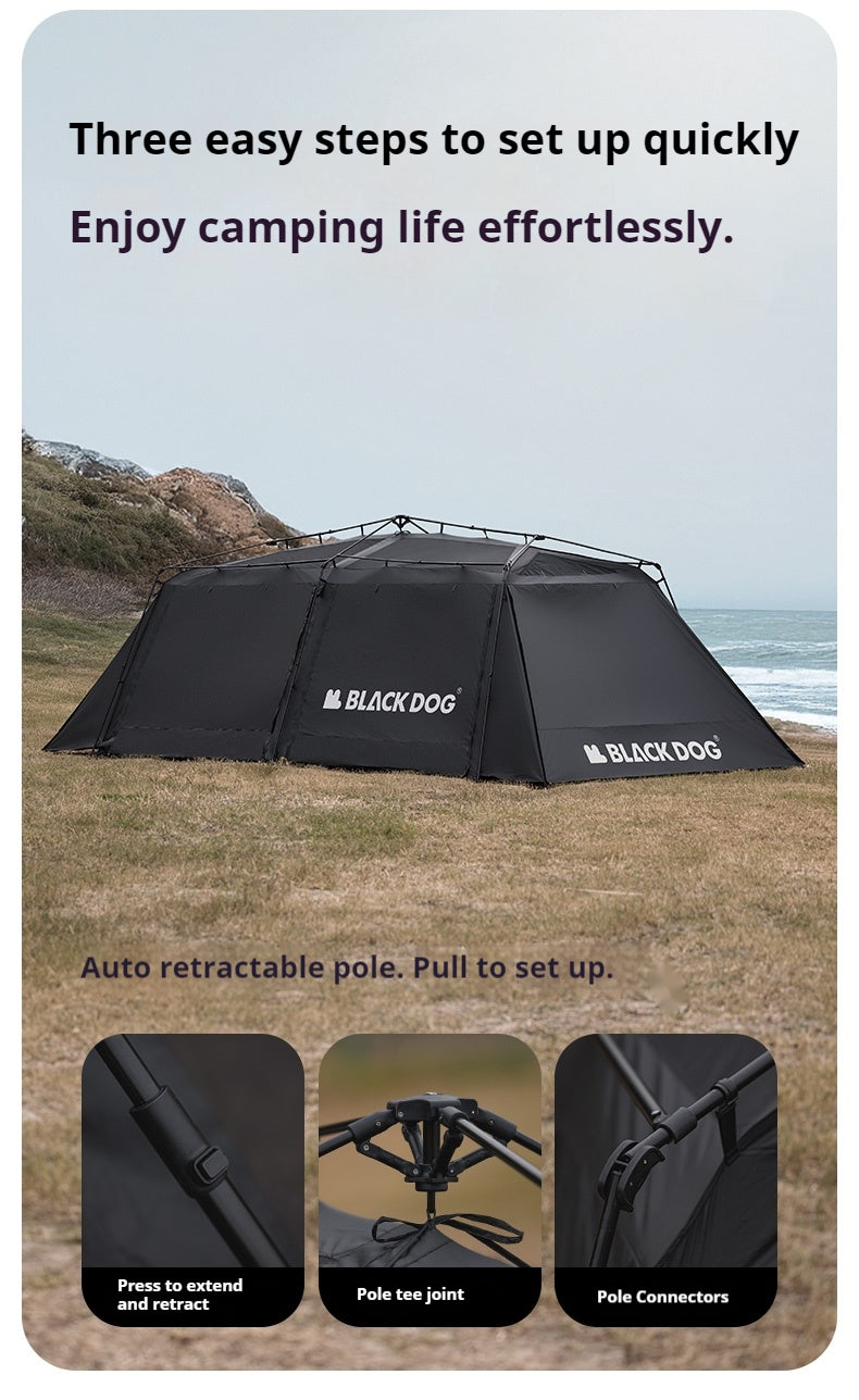 Blackdog SPACEX STARSHIP Automatic Tent Cabin Style For 8-10 Person Large 2 Bedroom 6 Living Room Outdoor Waterproof Black Vinyl Coated Sunscreen