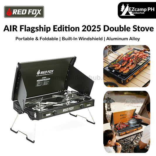 Redfox AIR Flagship Edition 2025 Double Stove Portable Foldable Premium Furnace Dual Butane Canister Windproof 3000W Firepower Burner Outdoor Camping