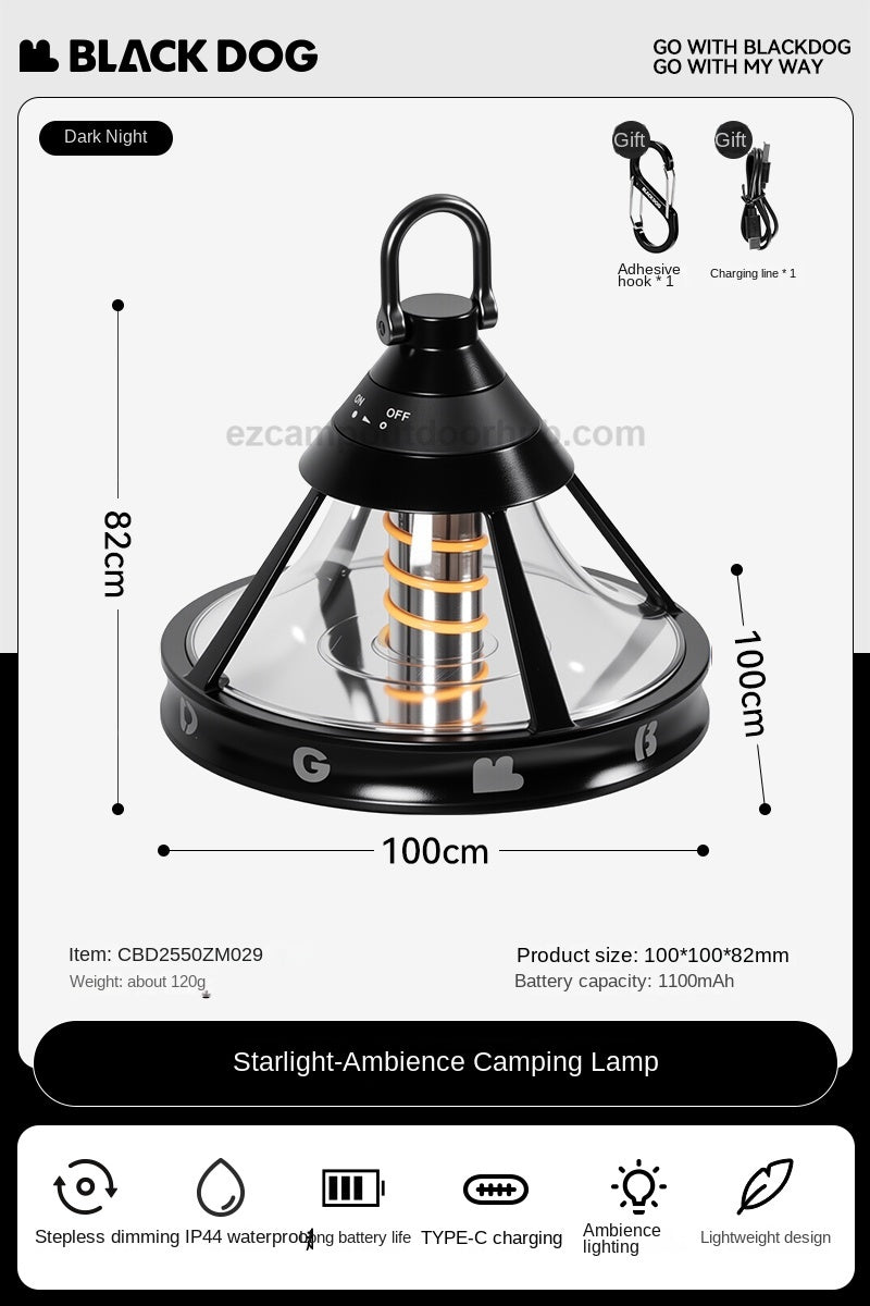 Blackdog STARLIGHT Ambience Camping Lamp Outdoor Atmosphere Ambient Hanging Lantern Dual Light Source Waterproof LED USB Charging Long Battery Life