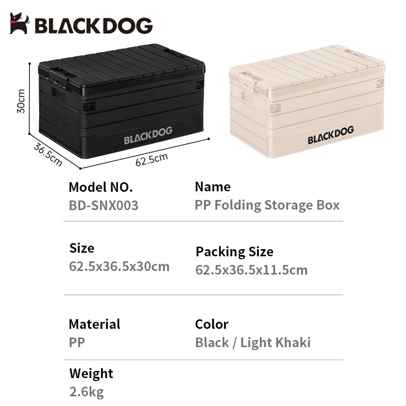 BLACKDOG PP Foldable Storage Box Portable 60L Capacity Collapsible Camping Container Outdoor With Tabletop Board Hiking Picnic Beach Travel Heavy Duty Original Black Dog