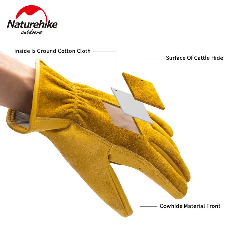 Naturehike Cowhide Leather Outdoor Working Gloves Camping Barbecue Chop Wood Gardening BBQ Heat Wear and Tear Resistant Breathable Comfortable Glove