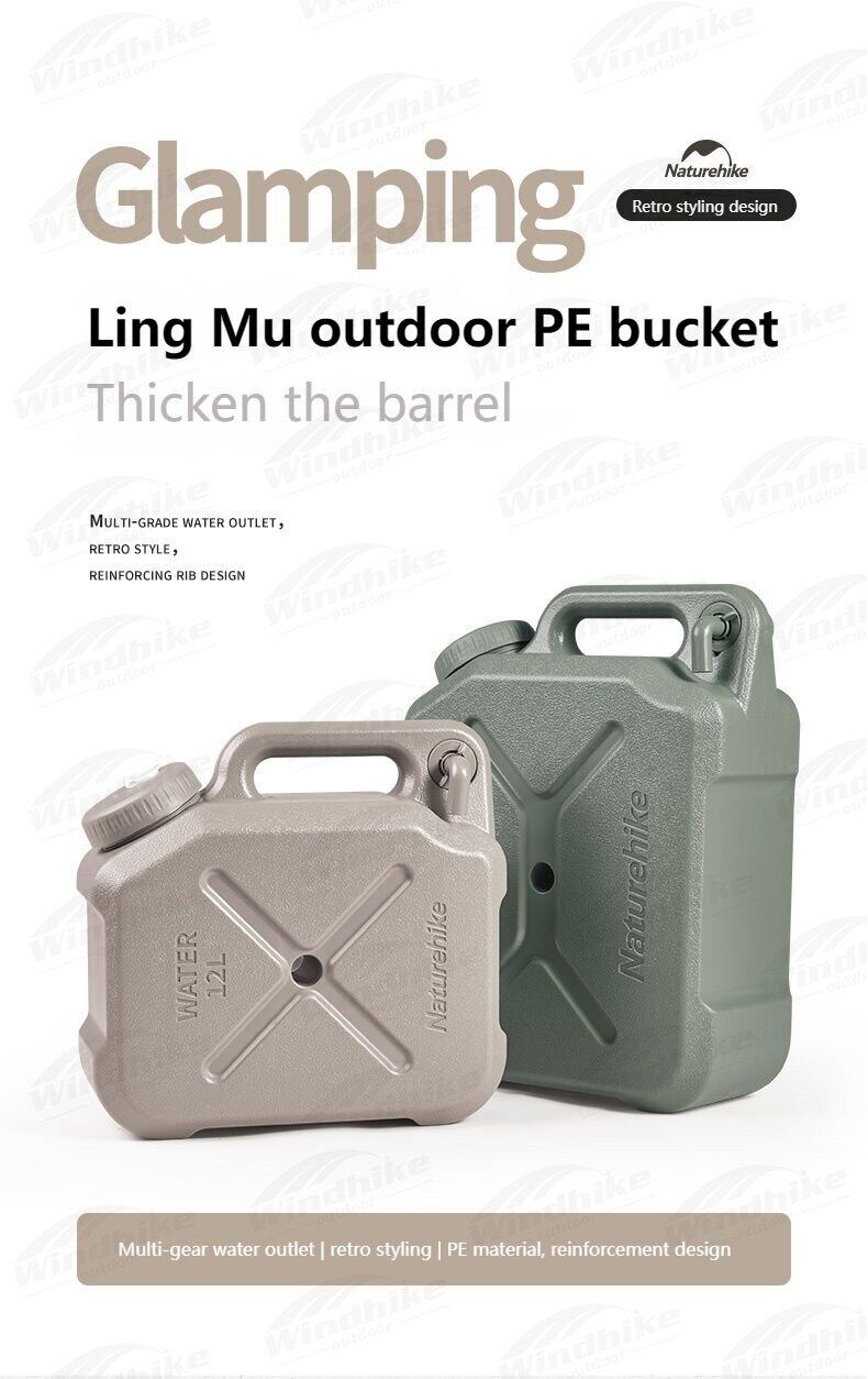 Naturehike 12L / 20L PE Outdoor Portable Bucket Food Grade Plastic Retro Style Travel Picnic Drinking Water Storage Container Camping Equipment