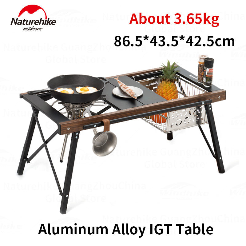 Naturehike IGT Aluminum Alloy Folding Table Multifunctional Quick-Open Table Removable BBQ Grill Wood Picnic Fishing Hiking Camping Outdoor