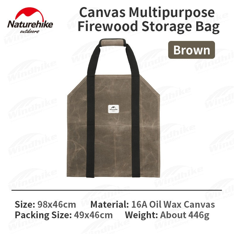 Naturehike Firewood Carrying Storage Bag Portable Ultralight Multi-Purpose Thick Canvas 16A Oil Wax Canvas Fire Wood Camping Tent Pole Carrier Carry Outdoor Hiking Beach Travel Equipment Original Nature Hike