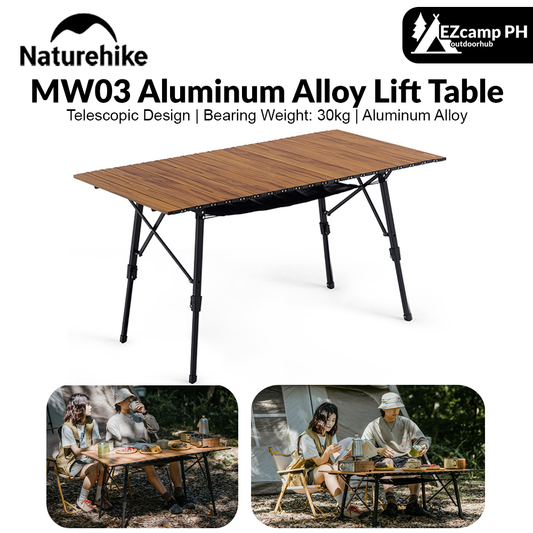 Naturehike MW03 Aluminum Alloy Lift Table Outdoor Scalable Height Camping Picnic BBQ Portable Multifunctional Telescopic Wood Grain Tea Table Bearing Weight 30kg Heavy Duty Original Nature Hike
