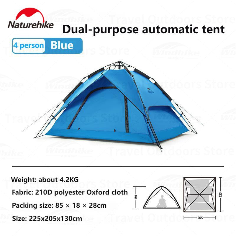 Naturehike Automatic Pop Up Camping Tent Fast Quick Build 3 and 4 Person Dome Style 210D Polyester Waterproof 3000mm Instant Auto Outdoor Shelter Nature Hike Original Heavy Duty