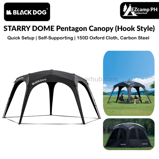 Blackdog STARRY DOME Pentagonal Canopy Hook Version Quick Open Sunshade  Self-Supporting Canopy Outdoor Camping Black Coated Vinyl Tent Rainproof Sunscreen Windproof