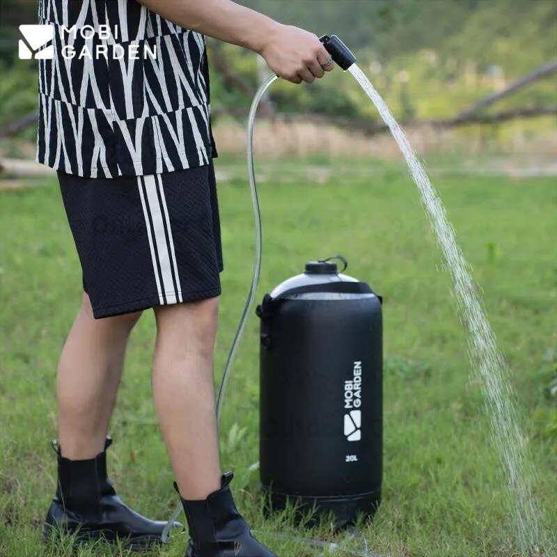 MOBI GARDEN Portable Shower Bag Outdoor 10L/20L Large-Capacity Foot-Operated Air Pump Shower Bath Camping Water Bag Simple Solar Heating Bag Camping Hiking Picnic Travel Heavy Duty Original MobiGarden