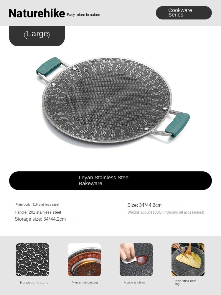 Naturehike Barbecue Grill Pan Portable Multipurpose Foldable Non-Stick Stainless Steel Baking Pan Tray Cooking Grill Frying Pan Partition Heating Design