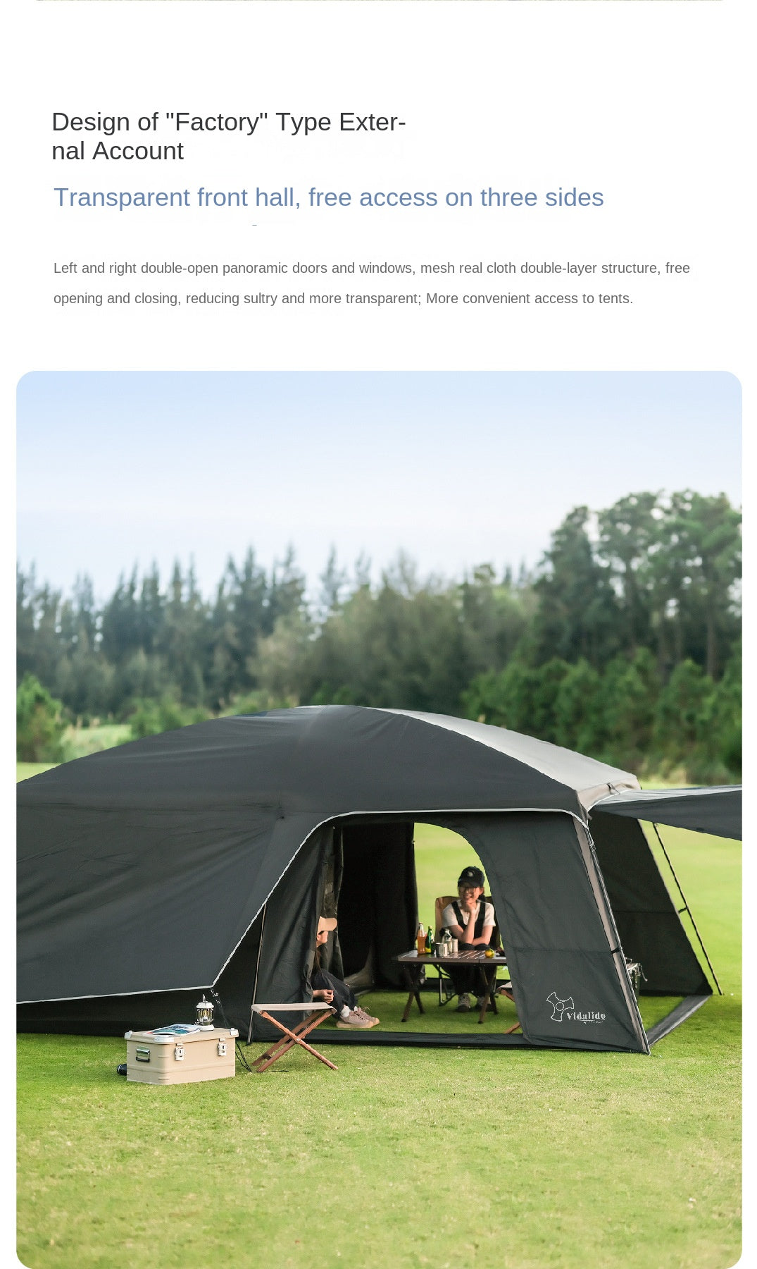 Vidalido POON SAAN PRO 8-10 Person Banshan Villa XL Cabin Black Camping Tent 15m² Interior Space 2 Bedroom Waterproof Titanium Silver Coated