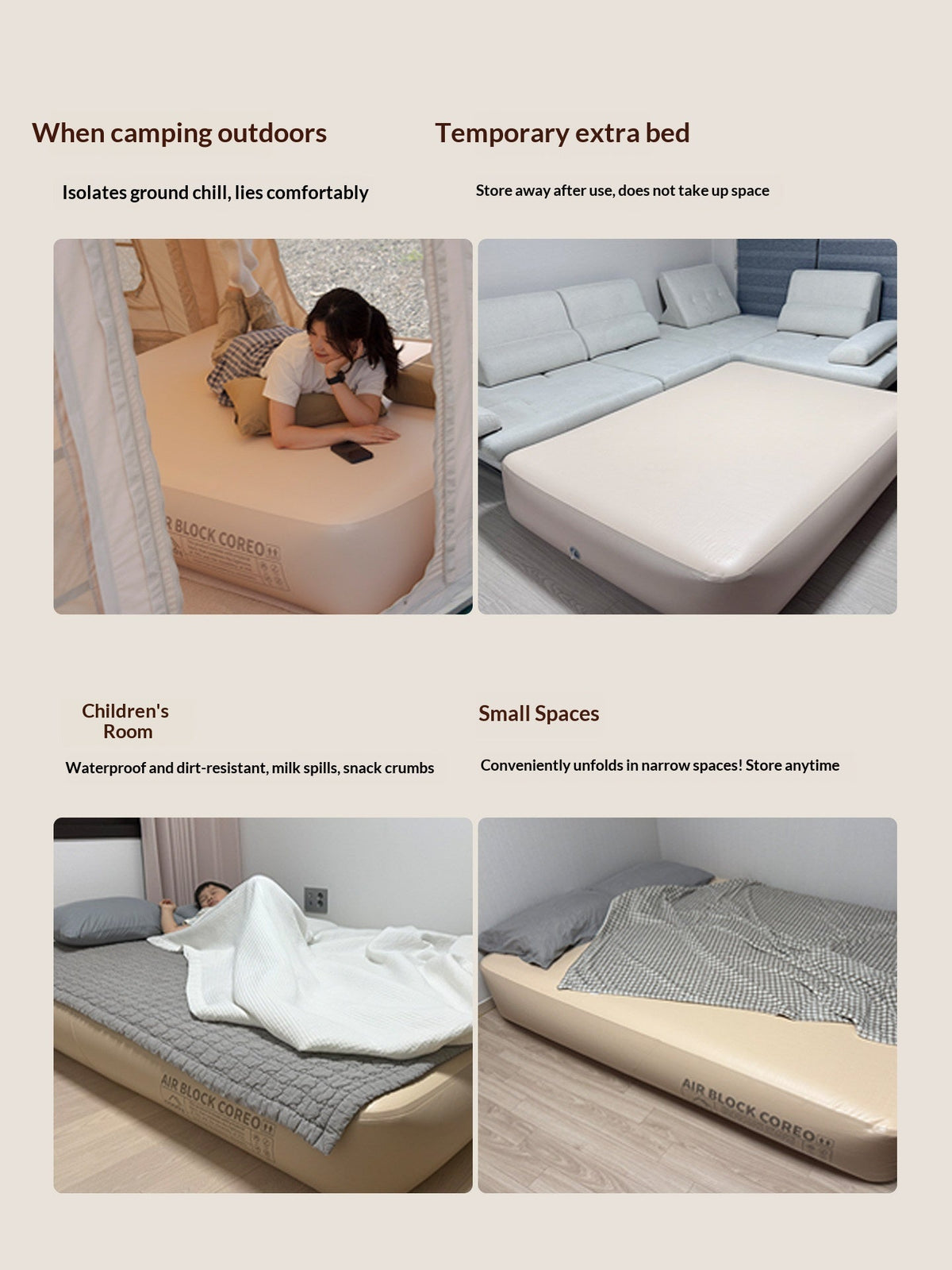 Coody AIR BLOCK COREO 25 Premium Brushed Inflatable Air Bed Portable Mat Mattress High Elasticity Support 3D Textured Surfaces Outdoor Camping Home