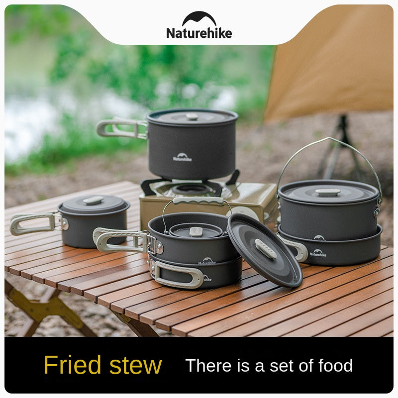 Naturehike Aluminum Alloy Set Pots Portable Lightweight Tableware Pot Frying Pan Kettle Folding Handle Camping Outdoor Hiking Travel Picnic Stackable Cookware