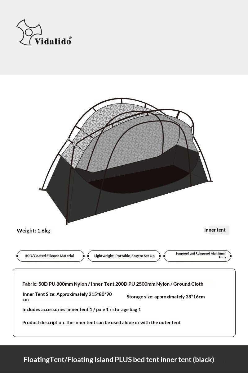 Vidalido Floating Island PLUS Bed Tent Double Layer Off The Ground Single Cot Bed Tent For 1 Person Waterproof Mosquito Repellent Field Folding Bed
