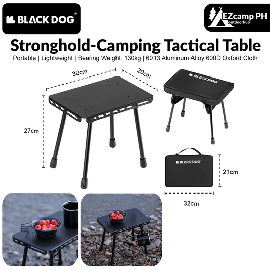 BLACKDOG Stronghold-Camping Tactical Table Stool Ultralight 2-in-1 Tactical Folding Table for Camping Hiking Travel Outdoor Picnic Fishing Compact Chair Small Stool Portable Horse Strap Aluminum Alloy Folding Desk Heavy Duty Original Black Dog