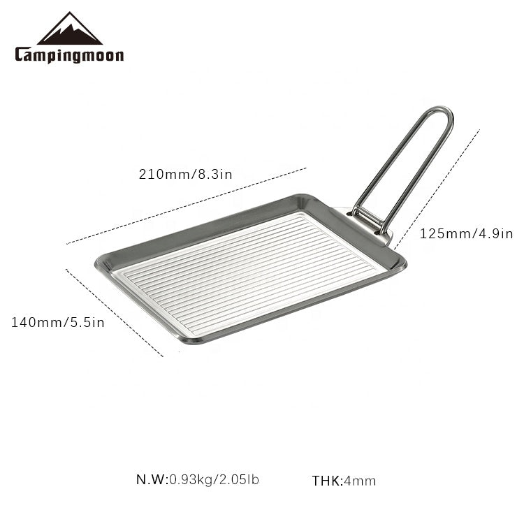 CAMPINGMOON DO-21 DO-2117 Stainless Steel Frying Pan Outdoor Cookware Pot Utensil Deep Fryer With Bag Optional Cover Reversible Detachable Handle