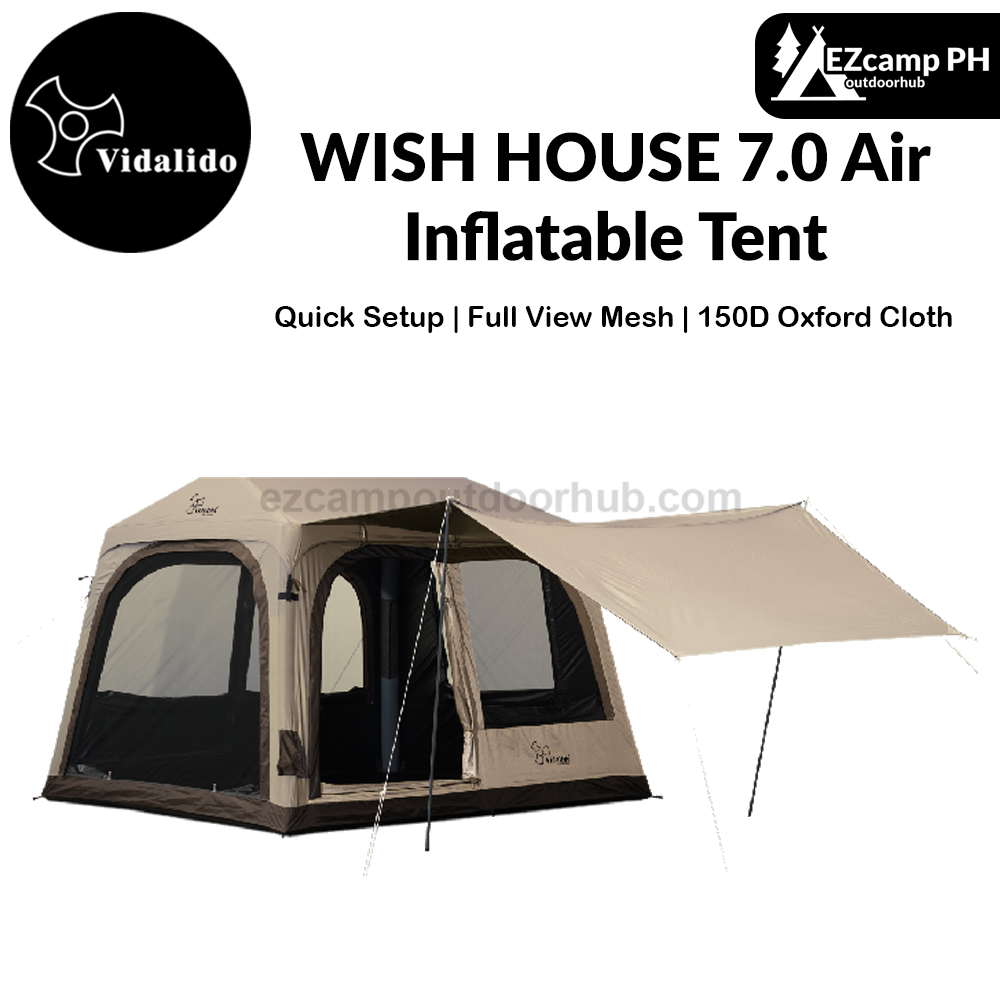 Vidalido WISH HOUSE 7.0 Air Inflatable Tent Fast Build 3-4 Person Ti Silver Coated Sunscreen PVC Air Poles Full View Mesh Waterproof 13m² Usable Space