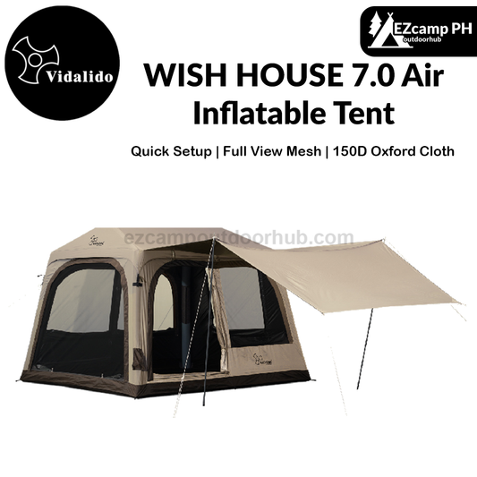 Vidalido WISH HOUSE 7.0 Air Inflatable Tent Fast Build 3-4 Person Ti Silver Coated Sunscreen PVC Air Poles Full View Mesh Waterproof 13m² Usable Space