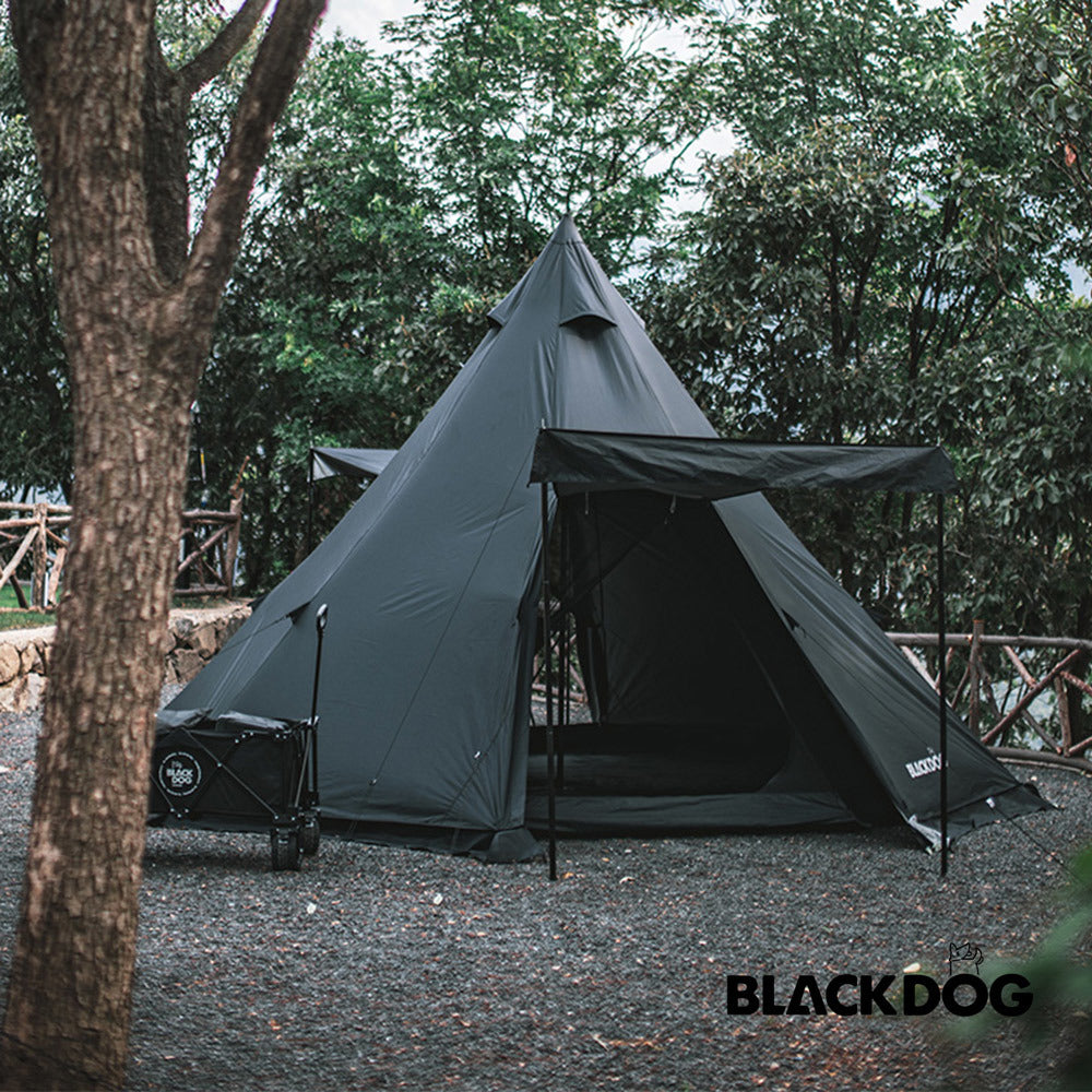 BLACKDOG Extra Large Pyramid Tent 5 To 8 Persons Black White Pyramid Tipi Hexagon Silver Coated Teepee Hexagonal Waterproof Outdoor Camping Hiking Picnic Beach Heavy Duty Original Black Dog