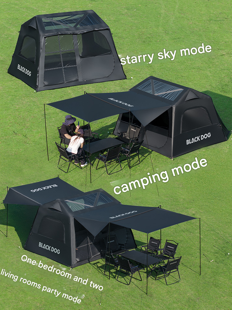 Blackdog MISTY AIR 6.0 Inflatable Black Tent 4 Person Fast Build Built-in Electric Air Pump Large Space up to 18m² Use Vinyl Coated Sunscreen Waterproof Extended Canopy