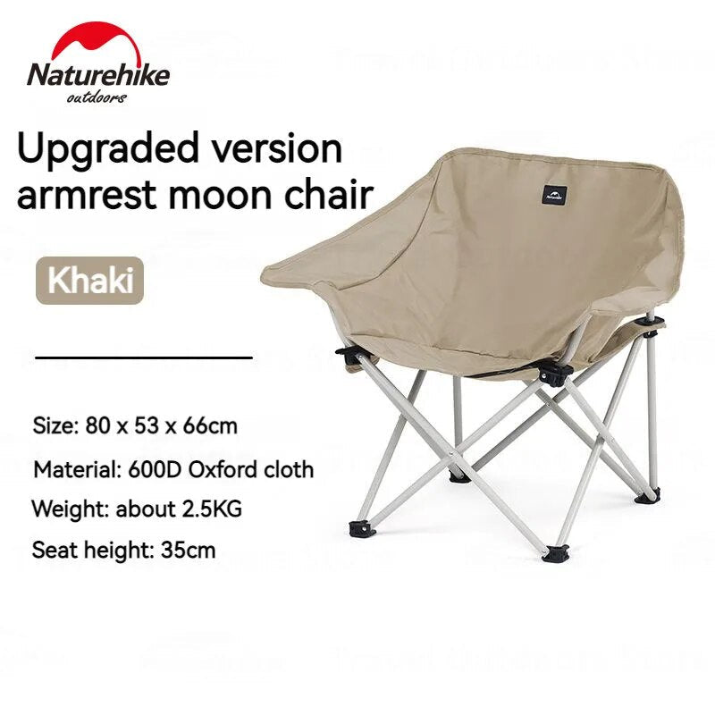 Naturehike Armrest Folding Moon Chair Outdoor Camping Ultralight Portable Relax Seat up to 110kg X Shape Stable Steel Frame Oxford Heavy Duty Foldable Nature Hike