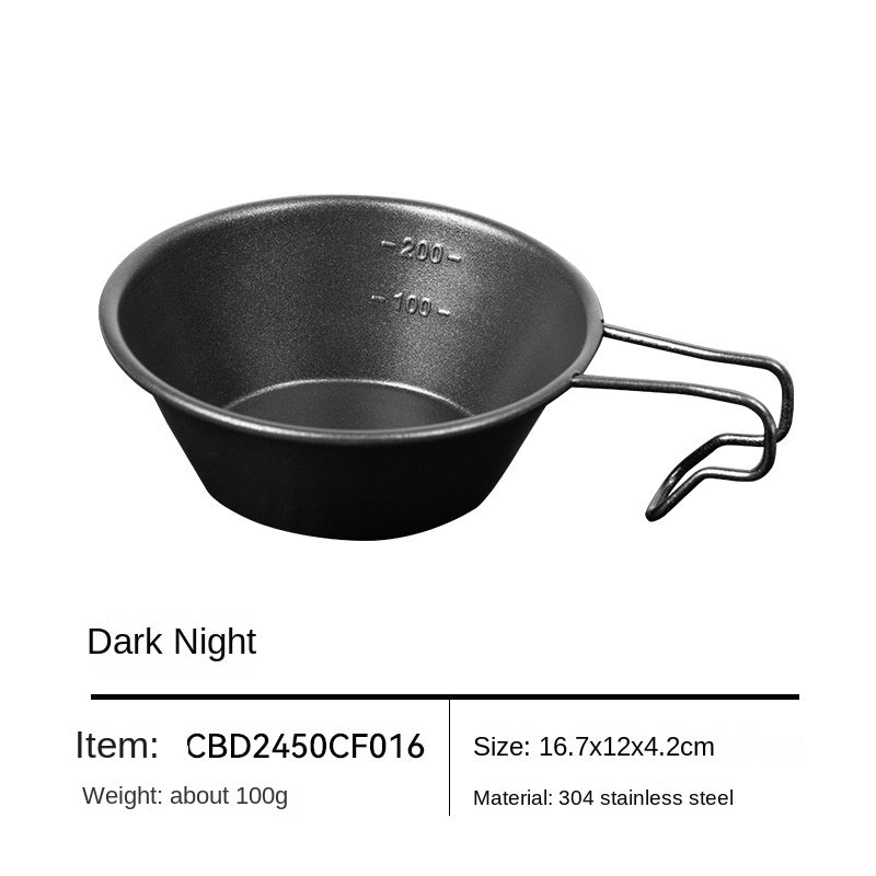 BLACKDOG Black Stainless Steel Shera Bowl With Non Stick Coating Portable 310ml Tableware Cookware Salad Dish Hang Handle Design Tableware Cup Pot