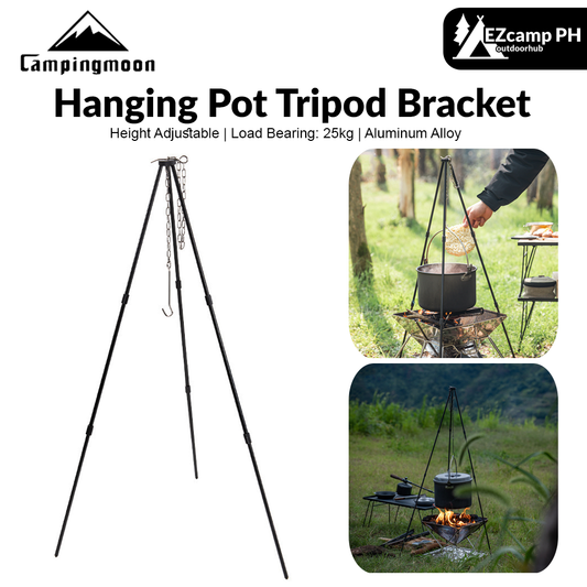 Campingmoon MS-105-BK MS-080-BK Hanging Pot Tripod Bracket Outdoor Portable Lightweight Three-Section Detachable Barbeque Rack Cookware Utensil