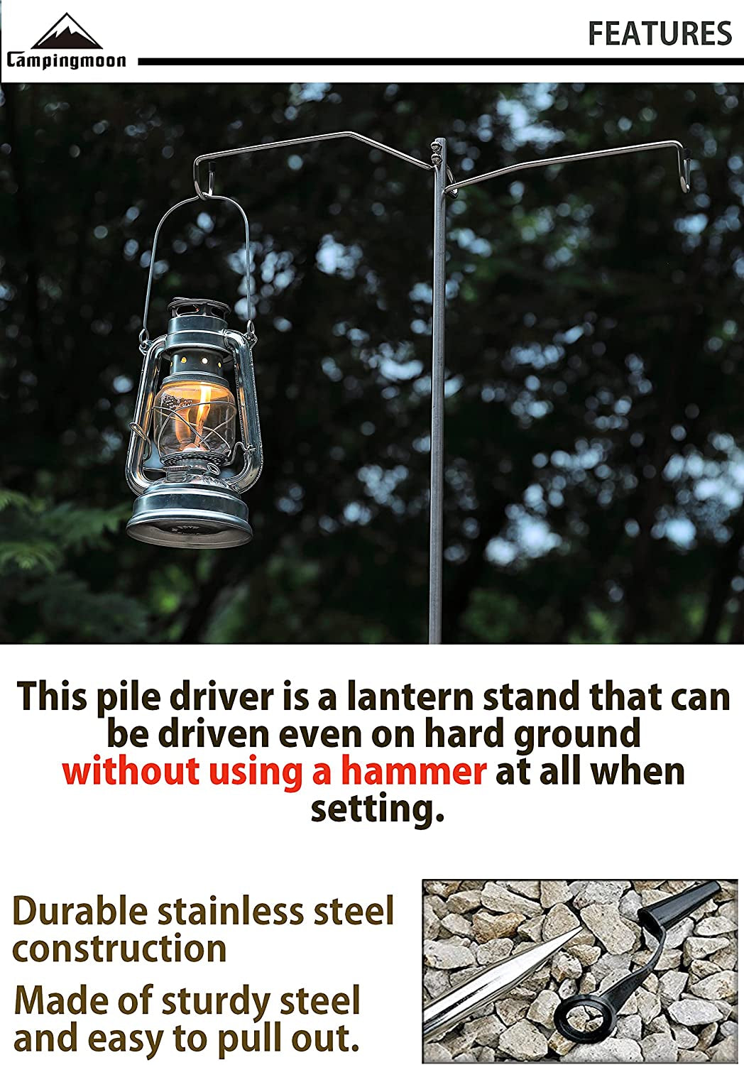 CAMPINGMOON D-240 / D-243 Stainless Steel Dual Lamp Post Camping Lantern Light Pole Adjustable Height 15kg Max Load Original with Optional Tripod
