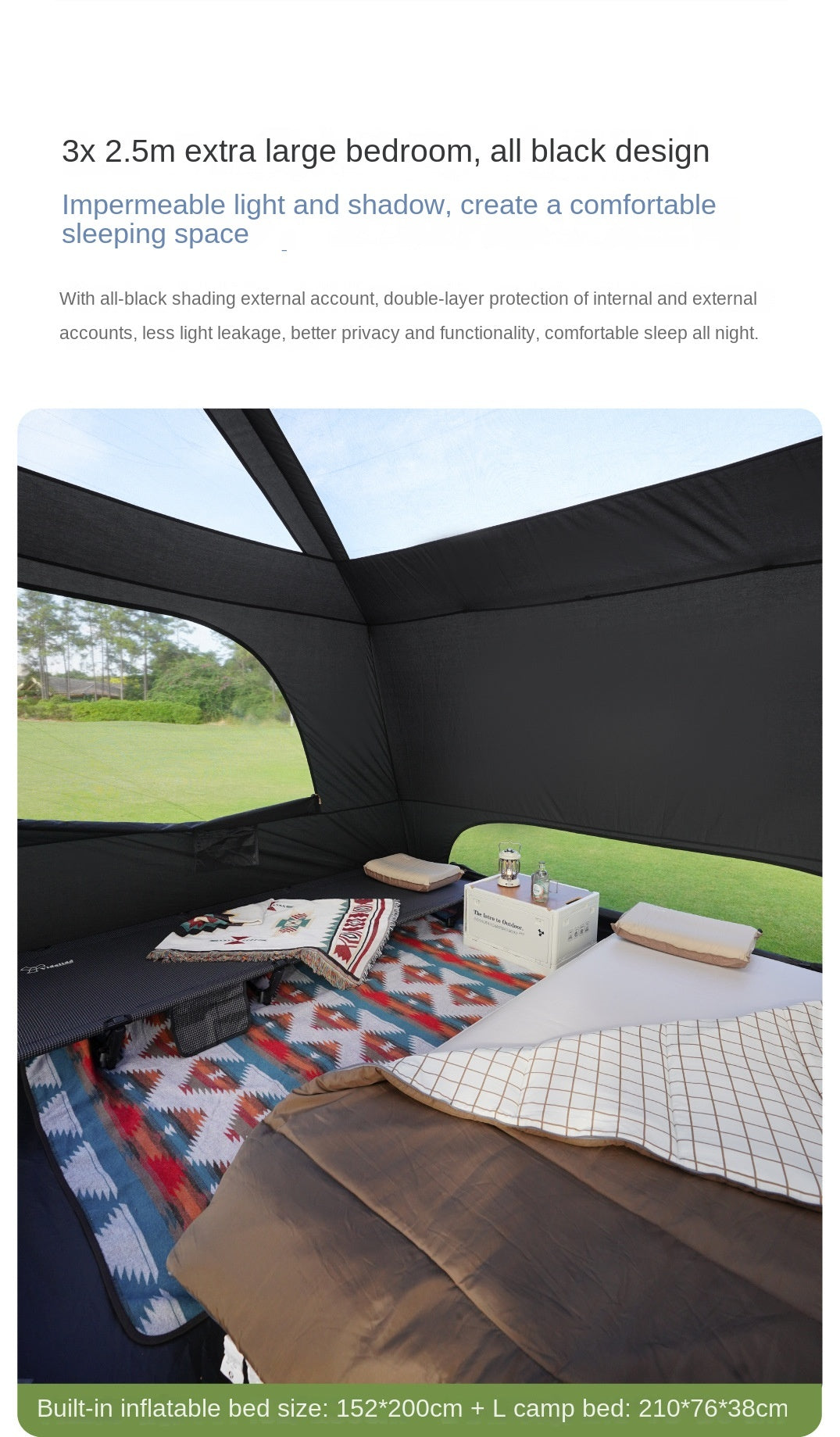 Vidalido POON SAAN PRO 8-10 Person Banshan Villa XL Cabin Black Camping Tent 15m² Interior Space 2 Bedroom Waterproof Titanium Silver Coated