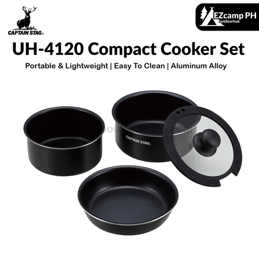 CAPTAIN STAG UH-4120 Compact Cooker Set Portable Black Multi-Functional Cookware With Cover Handle And Storage Bag Cooking Equipment