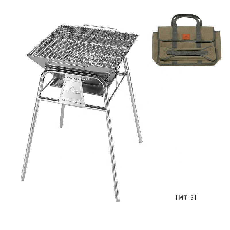 CAMPINGMOON MT-5 Standing Campfire Stainless Steel Grill Portable Folding Charcoal Fire Wood Burner Fire Pit Bonfire Firewood Rack Outdoor Camping Travel