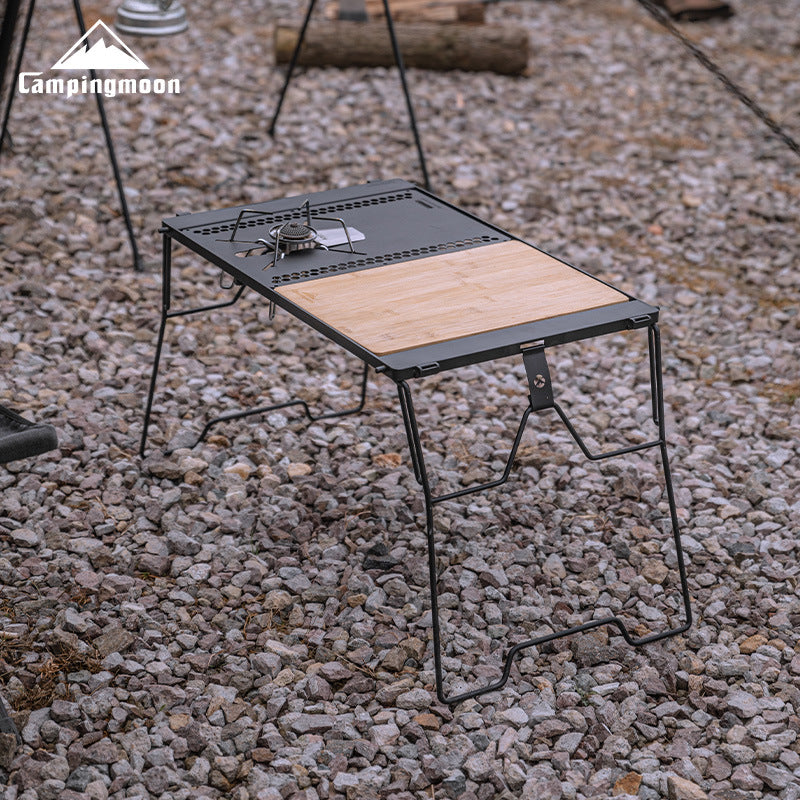 Campingmoon Modular Bridge Table Series Foldable Multiple Configuration IGT Compatible Outdoor Camping Black Folding Integrated Grill Kitchen Table