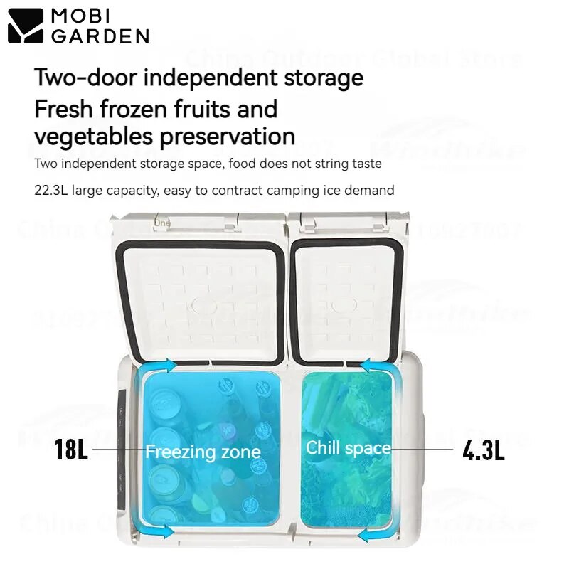 Mobi Garden 22.3L Portable Car Camping Refrigerator Dual Zone 2 Door Fridge Freezer Ref Food Drink Ice Mini Cooler Box 12V 24V DC Outdoor Indoor Multi-Purpose Cools up to -20℃ Mobigarden alpicool