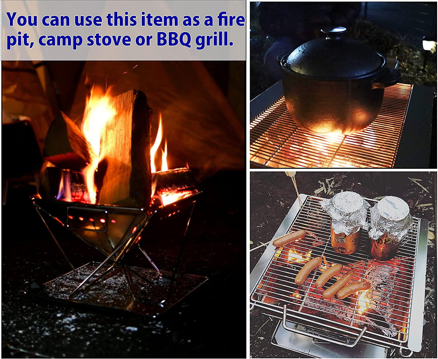 CAMPINGMOON MT PRO Series Camping Outdoor Portable Folding Small Medium Large Charcoal Grill Pure Stainless Steel Foldable Bonfire Pit Fire Wood Stove