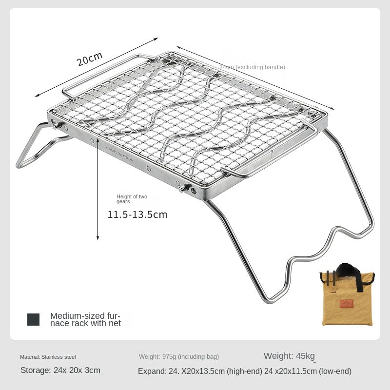 CAMPINGMOON MSW-1012 MSW-1015 Folding Grill Stove Net Rack Stand Foldable BBQ Charcoal Butane Mount Bracket 304 Stainless Steel with Storage Bag