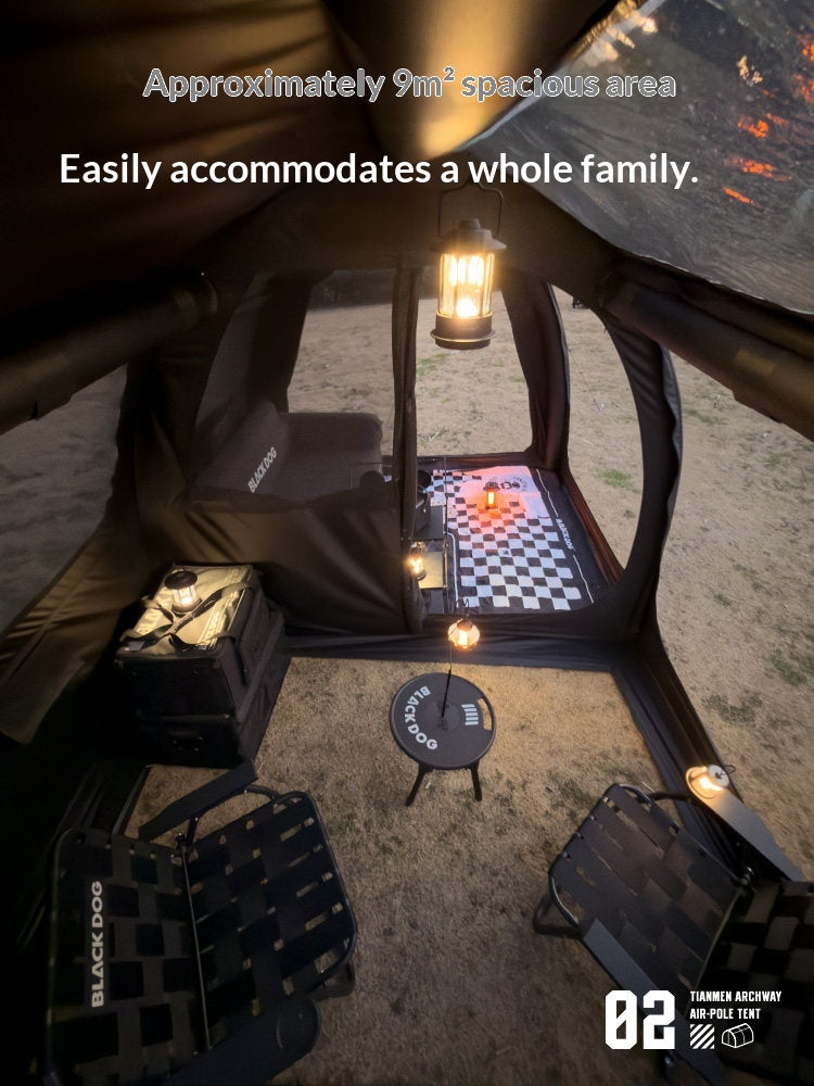 Blackdog DARKLINE AIR Inflatable Modular Tunnel Type Tent Fast Build Interconnected 30m² Shading Area High Ceiling Waterproof PU3000 Black Vinyl Coated Sunscreen