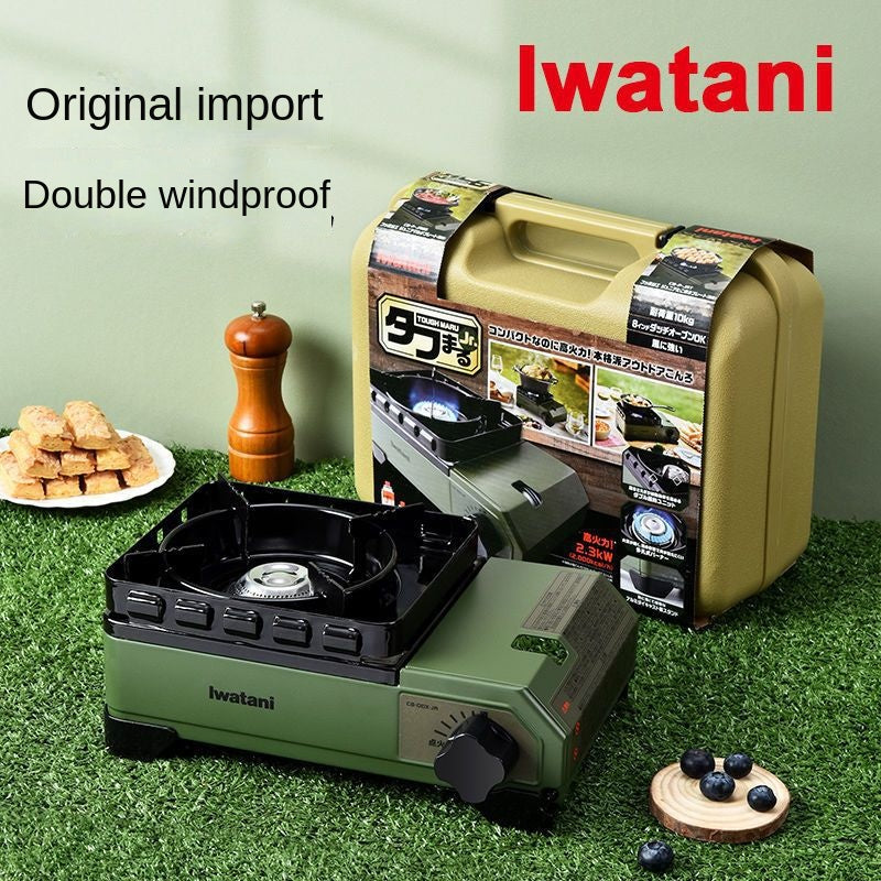 Iwatani Tough Maru Jr. Outdoor Stove Portable Butane Canister Cassette Stove With Double Integrated Windshield And Storage Case