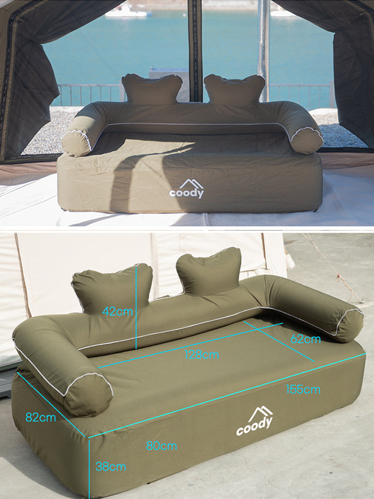 Coody Double Air Sofa Built-in Electric Automatic Air Pump Wireless Inflatable Leisure Lazy Foldable Sofa Love Seat Rechargeable Battery USB Charging