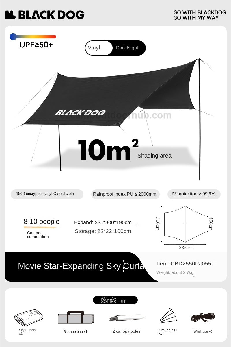 Blackdog MOVIE STAR Octagonal Automatic Tent Dome Style 4 Person Outdoor Camping Tent Up To 14.5m² Use Space Waterproof PU3000mm Black Vinyl Coated Sunscreen Black Khaki