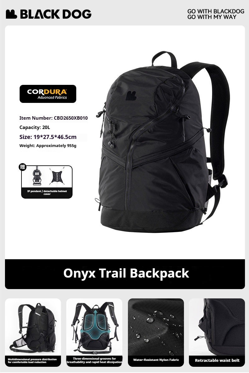 BLACKDOG ONYX TRAIL Backpack Lightweight Black 20L Water-Resistant Backpack Durable CORDURA Fabric Multi-Compartment Travel Hiking Camping Daypack