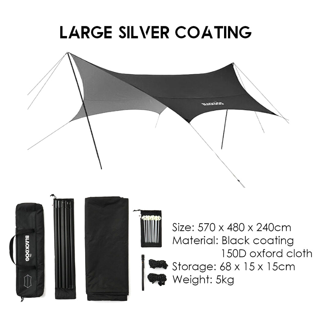 BLACKDOG Hexagonal Arc Edge Sky Curtain Large Canopy Awning Tarp Tent PU Coated 27m² Shade Area UPF50+ Sunscreen Shelter with Poles Hexagon Square