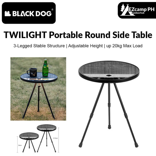 BLACKDOG TWILIGHT Portable Round Side Table Height Adjustable 3-Legged Stable Telescopic Tripod Structure 20kg Max Load Coffee Tea Folding PE Acrylic